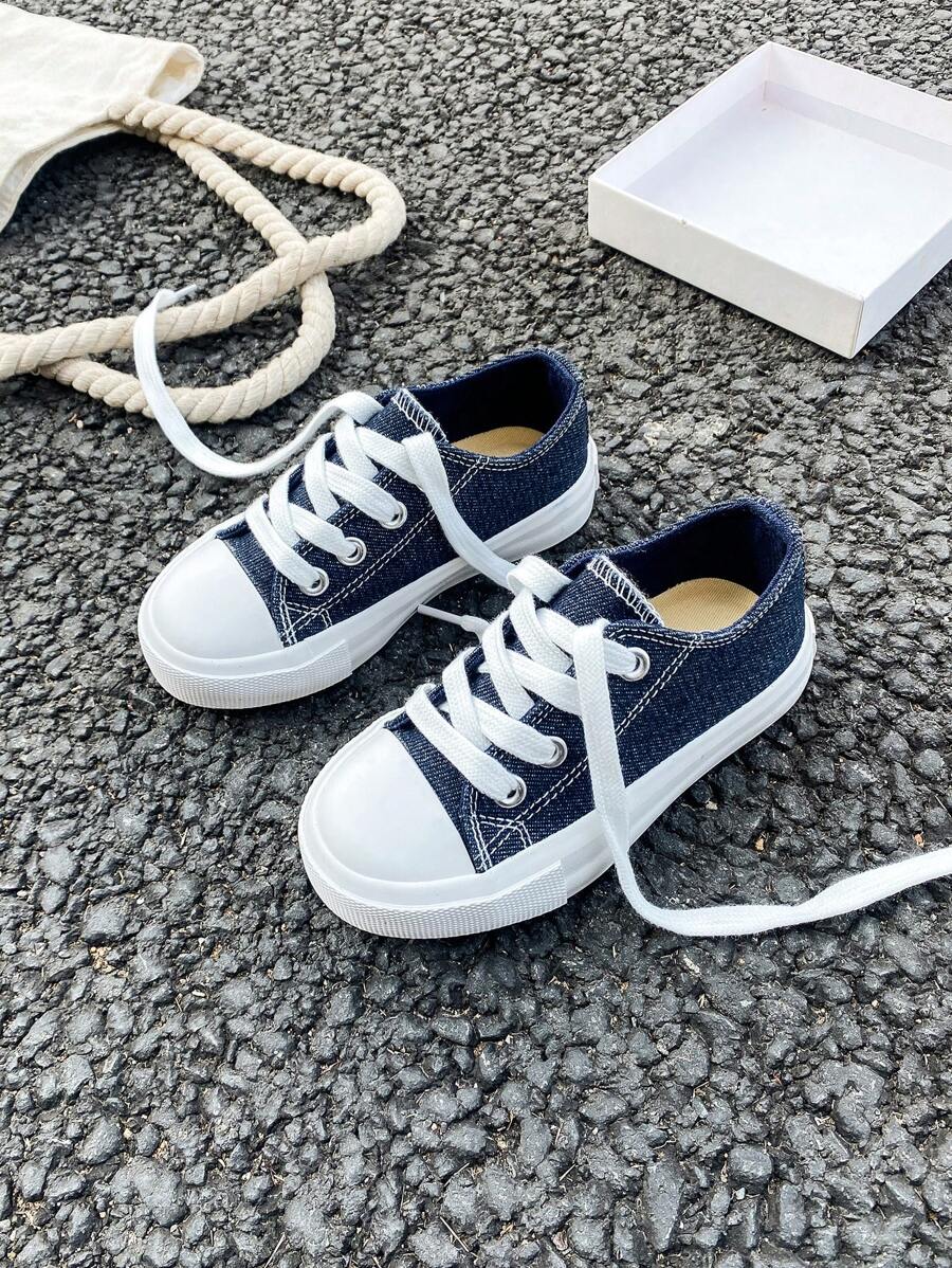 Scarpe di tela per bambini OPOEE, stile coreano, semplici, per ragazzi e ragazze, alla moda, basse, casual, sportive, classiche, versatili, scarpe da skateboard per bambini, adatte per primavera/autunno - Blu - Visualizzare 1