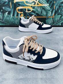 Zapatos transpirables de malla de punto ligero con,Zapatillas para correr/casual/deportivas/caminar/carretera para hombreZapatos De Skate Minimalistas De ,Zapatillas Para Hombre Con Cordones Bicolor, regalo perfecto para el inicio de clases color contrastante Patchwork Skateboard Sneaker,de hombres Zapatos deportivos anti deslizante casual Zapatos con patrón de letra patinaje sobre hielo Zapatos con con cordónZapatos de lona para hombre, ideales para un estilo de moda y comodidad - Azul Marino - Ver 4