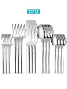 Stainless Steel Tableware Set, 5/20/30pcs Golden/Silver/Black Cutlery Set-Includes Dining Knives, Table Forks, Dining Spoons, Teaspoons And Dessert Forks, Forks For Salad/Appetizers/Dessert, And Mini Spoons For Coffee/Tea/Dessert/Cake/Stirring/Fruit/Ice Cream, Reusable Steak Knife, Soup Spoon, Teaspoon, Main Fork, Mini Forks