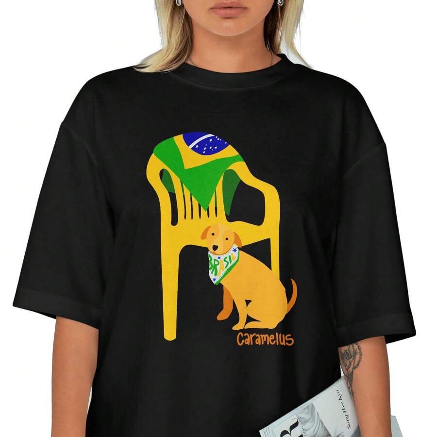 Caramel Dog Basic T-Shirt Caramelus Hippie Brazil Premium Cotton - Black - View 1