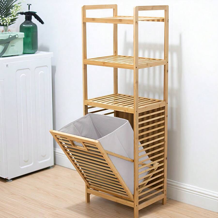 Living And Home Freestanding Bamboo Laundry HamperLaundry Baskets Back To School - Three-tier 50cm W X 30cm D X 119cm H - View 1