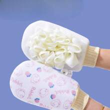 1 pièce Gant de bain double face pour bébé avec motif de dessin animé. Un côté en forme de fleur de bain pour un lathérage riche, l'autre côté en sable fin pour le frottage. Outils de bain multifonctionnels pour bébé.