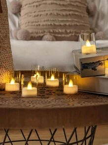 12/24-Pack Mini Transparent Cup Candles - Battery-Powered, Romantic Party Decor. Flameless Electronic LED Candles: Warm Light & Smokeless - Ideal For All Festivals And Weddings. - 白色 - 查看 5