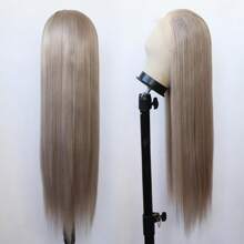 Ash Blonde Synthetic Wig Long Straight Ash Honey Blonde Brown Synthetic Lace Front Wigs Pre Plucked Natural Hairline For Women Heat Resistant Fiber Hair Cosplay Daily Wear Wig 26inch - 灰金髮女郎 - 查看 3