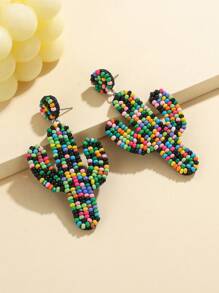 1 par de aretes colgantes hechos a mano con cuentas de vidrio tejidas con diseño de cactus, aretes coloridos adecuados para uso diario, verano