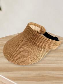1 pieza Visera de sol de paja de moda para mujer Sombrero de ala ancha enrollable y plegable para playa de verano