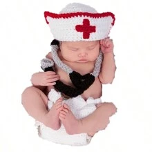 Set da 2 pezzi, outfit fotografico lavorato a maglia per neonati, regalo per festa di nascità e pasqua, adatto per bambine/bambini