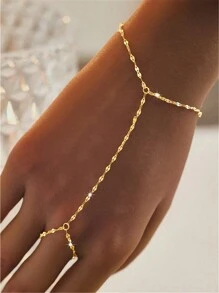 1 pieza Pulsera con anillo de cadena fina minimalista y de moda, joyería de novia de moda para mujer