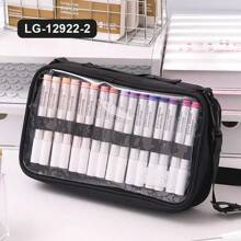 1pc Marker Organizer Bag, Holds 64 Markers + Drawing Book, Multilayer Organizer Bag, Pen Not Included, Crossbody Or Shoulder, Suitable For Home, School And Office