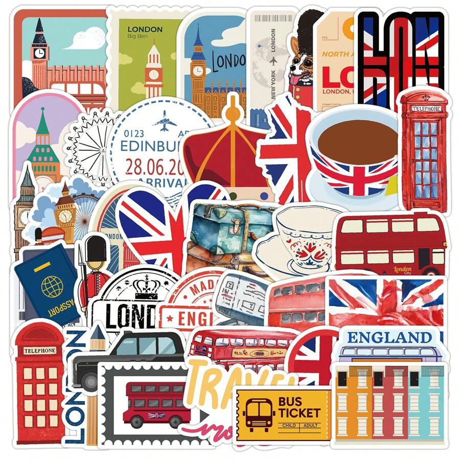 50 piezas Paquete de pegatinas de Londres | Pegatinas occidentales, pegatinas de alta calidad para scrapbooking, graffiti, diarios, portátiles, parachoques, monopatines, botellas de agua, ordenadores, dibujos animados, cascos, coches. Las pegatinas pueden traer mucha diversión a tu vida, el regalo perfecto para adultos - Multicolor - Ver 1