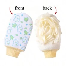 1 pièce Gant de bain double face pour bébé avec motif de dessin animé. Un côté en forme de fleur de bain pour un lathérage riche, l'autre côté en sable fin pour le frottage. Outils de bain multifonctionnels pour bébé.