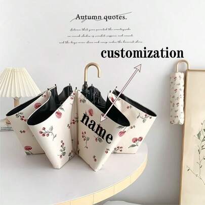 Personalized Heat Transfer Custom Name/LOGO French Hook Umbrella, Compact Folding Sun&Rain Umbrella, Windproof Waterproof UV Protection Parasol Summer Cooling,Beach,Travel