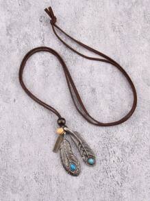Turquoise Decor Feather Charm Necklace