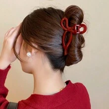 1 件女士大号红色镂空蝴蝶结发夹，优雅甜美校园风格，适合派对、舞会、日常佩戴、新年礼物，爪夹秋冬发饰女士度假装 - 紅色 - 查看 4