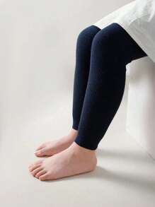 1 件女童纯色竖条纹七分紧身裤，适合日常穿着，四季皆宜