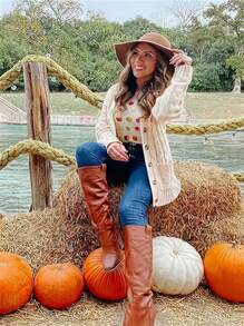 Single Breasted Long Sleeved Sweater Cardigan For Ladies