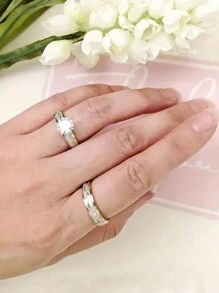 1 对不锈钢情侣戒指，欧美时尚风格磨砂镶嵌结婚戒指，情人节礼物，妈妈，母亲，母亲节，礼物