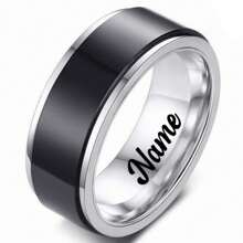Custom Handwriting Letter NAME Spinner Stainless Steel Ring With Luxury Velvet Box For Couple Men And Women