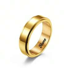 Custom Handwriting Letter NAME Spinner Stainless Steel Ring With Luxury Velvet Box For Couple Men And Women