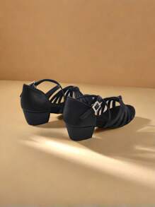 1 Pair Fashion Girls Latin Dance Shoes For Banquet, Dancing Competition, School Performance - Black - View 4