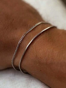 1pc/2pcs Set Stainless Steel Simple Men's Bracelet, Sports & Casual, Waterproof & Won't Fade, Minimalist Design - Multicolor - View 15