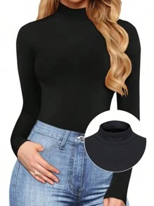 Mudere 2Pack Women's Long-Sleeve Bodysuit Round Neck Design, Slimming And Shaping - Black and White - View 2