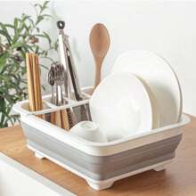 Living And Home Foldable Dish Drainer,Plastic Collapsible Dish Rack Drainer For Compact Kitchen Countertop Organization - White & Grey - View 3