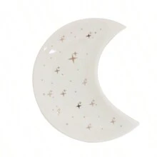 1 pièce/Nouvelle Arrivée Plateau de Rangement de Bijoux en Céramique en Forme de Lune, Plateau Doré avec Porte-Bagues Lettres pour Salle de Bain, Plateau Décoratif de Bijoux