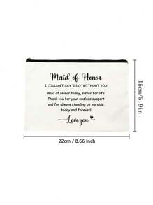「Maid Of Honor」印花時尚盥洗包，輕便拉鍊旅行化妝收納袋，可機洗，多功能收納包，適合伴娘的趣味婚禮/訂婚禮物，獨特的新娘婚前派對禮物 - 米色 - 查看 5