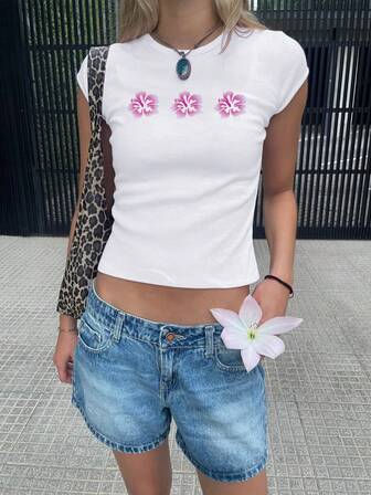 女士短袖英文印花 T 恤