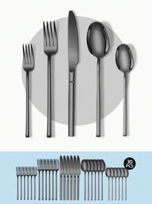Stainless Steel Tableware Set, 5/20/30pcs Golden/Silver/Black Cutlery Set-Includes Dining Knives, Table Forks, Dining Spoons, Teaspoons And Dessert Forks, Forks For Salad/Appetizers/Dessert, And Mini Spoons For Coffee/Tea/Dessert/Cake/Stirring/Fruit/Ice Cream, Reusable Steak Knife, Soup Spoon, Teaspoon, Main Fork, Mini Forks
