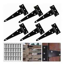 Bisagra Tipo T Caja 6 Pzs Bisagra 5 Pulgadas, Accesorios de Montaje de Puertas, Bisagras de Puerta de Granero con Tornillos de Fijación, para Granero, Cercas de Madera, Patio (negro) - Negro - Ver 3