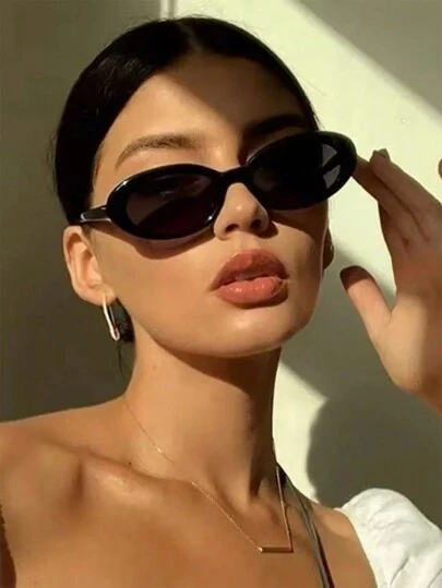 1pc Oval Shaped Women's Fashion Glasses, New Tiny Y2K Style Frames For Summer Beach Vacation,Outdoor,Travel Shades Casual Style Oval Frame For Going Out Outfit,Back To School