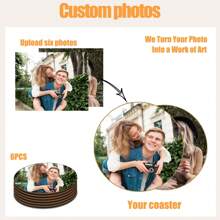 Porta-copos de Madeira Personalizados, Porta-copos de Madeira Personalizáveis com Foto/Imagem/Foto Impressa da Família, Adequado para Mesa de Centro, Mesa de Jantar, Cozinha, Decoração de Mesa do Escritório em Casa, Presente de Inauguração do Lar