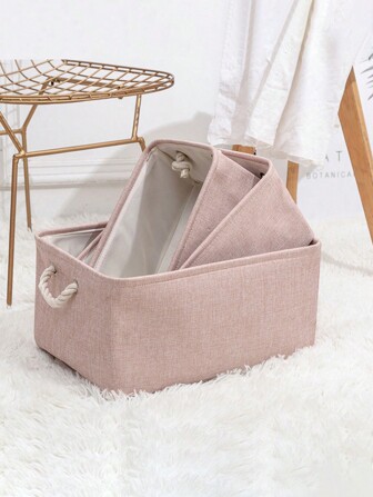1 件粉色衣柜收纳盒和储物盒，大容量可堆叠储物箱，带手柄，亚麻可折叠衣柜收纳盒，客厅玩具和杂物分类盒
