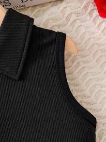 甜美夏季女童连衣裙，年轻女孩无袖罗纹拼接下摆四向弹力连衣裙，轻盈透气夏季日常休闲可爱装