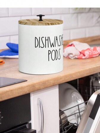 1pc Round Dishwasher Pod Holder, Dishwasher Tablet Container Storage For Kitchen Decor And Accessories, Wood Laundry Detergent Pods Container With Lid, Kitchen Storage Container For Laundry Pods
