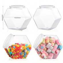 1/3/5pcs Hexagon Candy Jars With Lids - Transparent Plastic Storage Container, Suitable For Snacks, Cookies, Dog Food And Coffee Packs - Perfect Choice For Kitchen Organization,School Supplies - one-size - View 6