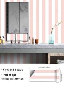 SUPSTICKER 1pc Pink Stripe & Light Brown Pine Print Self-Adhesive Wallpaper, Easy Clean Moisture-Proof Removable Surface, Home Decor Sticker Applicable To Kitchen, Bathroom, Bedroom, Living Room, Cabinet, Wardrobe, Stairs, Door, 3 Sizes Available: 47.24x15.75inch/120*40cm, 118.11*15.75inch/300*40cm, 196.85*15.75inch/500*40cm Gifts Birthday Graduation Room Decor Wall Decor Stuff Living Room Decor House Decor Home Decor Living Room Wall Paper Stickers Wall Stickers Wall Sticker