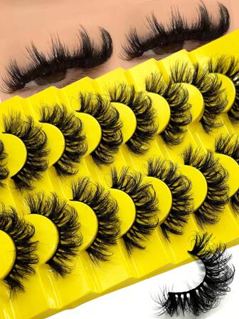 8 对蓬松逼真假睫毛 15-25 毫米纤细仿貂皮睫毛，9D 卷曲人造毛皮睫毛，自然外观假睫毛 - 适合万圣节、日常佩戴、可重复使用条状睫毛、睫毛、睫毛、假睫毛