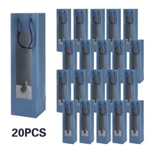 20pcs Window Wine Gift Bags, Window Red Wine Paper Bags, Wine Handbags, High-End Holiday Supplies, Wedding Birthday Party Handbags 13.58X3.74X3.54in