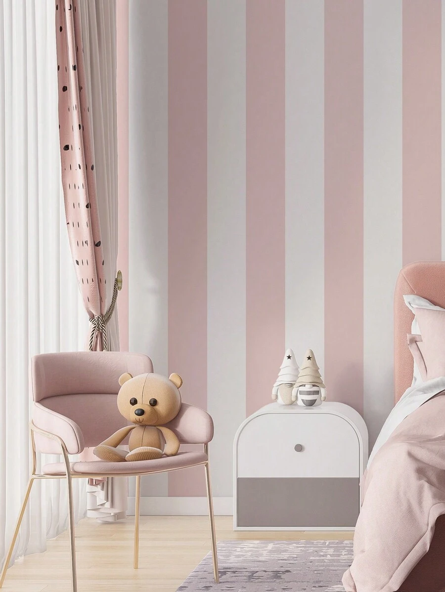 SUPSTICKER 1pc Pink Stripe & Light Brown Pine Print Self-Adhesive Wallpaper, Easy Clean Moisture-Proof Removable Surface, Home Decor Sticker Applicable To Kitchen, Bathroom, Bedroom, Living Room, Cabinet, Wardrobe, Stairs, Door, 3 Sizes Available: 47.24x15.75inch/120*40cm, 118.11*15.75inch/300*40cm, 196.85*15.75inch/500*40cm Gifts Birthday Graduation Room Decor Wall Decor Stuff Living Room Decor House Decor Home Decor Living Room Wall Paper Stickers Wall Stickers Wall Sticker