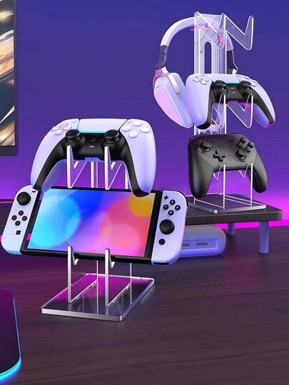 1 pieza Soporte transparente de acrílico para control de juegos, estante multifuncional para almacenar y exhibir audífonos inalámbricos