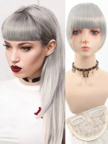 Women's Synthetic Bangs Hairpiece, Straight Hair Versatile Brown & Black French Curtain Fringe With Temples, High Temperature Fiber, Clip In Front Hair Extensions Natural Bangs Hairpieces Suitable For All People