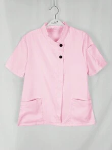 Blusa de cocina de mujer de unicolor con media cartera y dos botones - Rosa - Ver 3