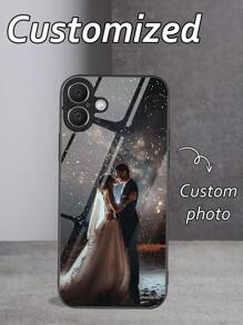 1pc Custom Full Family/Couple/Child/Pet/Wedding Photo Personalized High Definition Glass Phone Case Compatible With IPhone 16 PROMAX/ S24U/ Models