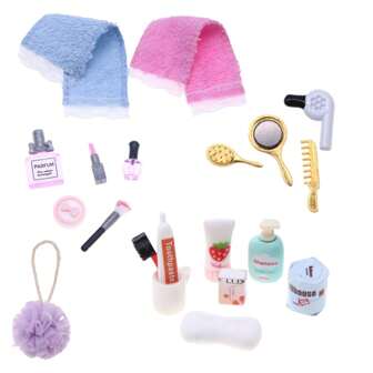 Acessórios para casa de bonecas - Mini batom, perfume, conjunto de banheiro, toalha, secador de cabelo, acessórios cosméticos para cenas de banho em miniatura BJD, micro brinquedos, modelos decorativos