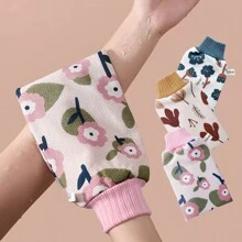 1 件花卉和叶子图案去角质浴巾，柔软面料身体擦洗毛巾，浴室配件，家居和厨房用品，男女通用，温和呵护肌肤