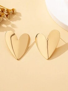 1对时尚心形金属耳环，情人节配饰，送给妈妈的情人节礼物 - 金黃色 - 查看 4