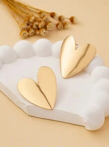 1对时尚心形金属耳环，情人节配饰，送给妈妈的情人节礼物 - 金黃色 - 查看 5